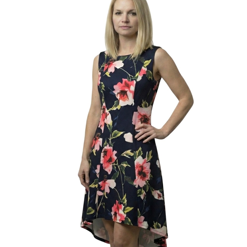 Tommy Hilfiger Dress Womens Size 10 Corsage Scuba Hi-low Blue Floral Classiccore